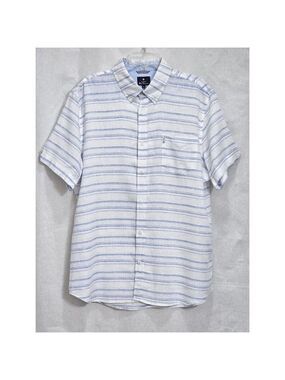 Ben Sherman Men's striped linen button up shirt Large Blue white
